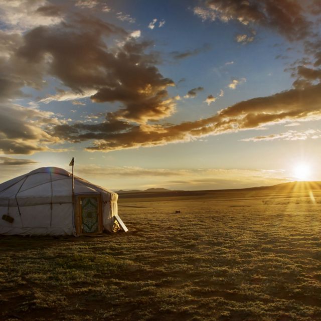 over a ger in the Mongolian grasslands.